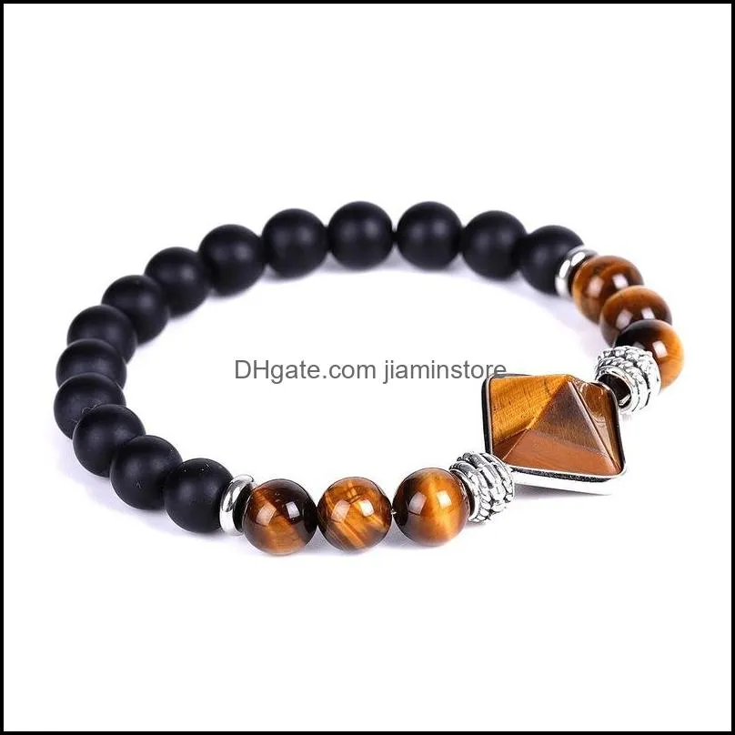 chakra natural stonepyramid braceletamethyst tiger eye rose quartz bead strand bracelets women men fashion jewelry