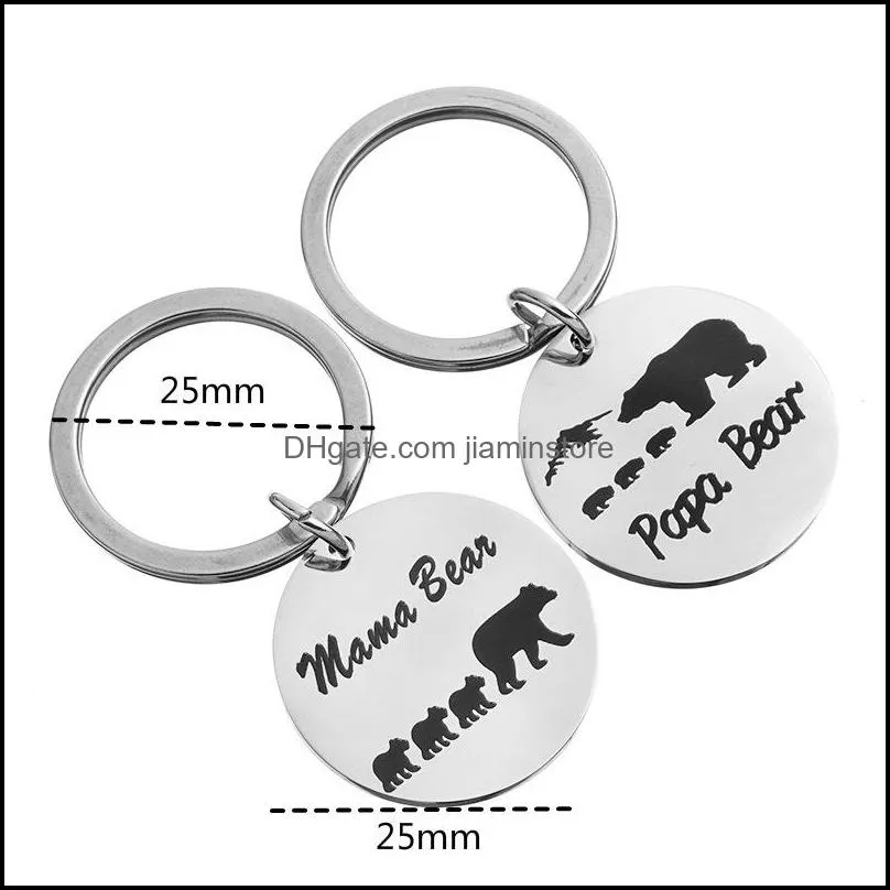 papa mama bear key ring stainless steel animal pattern keychain holders hangs fashion jewelry