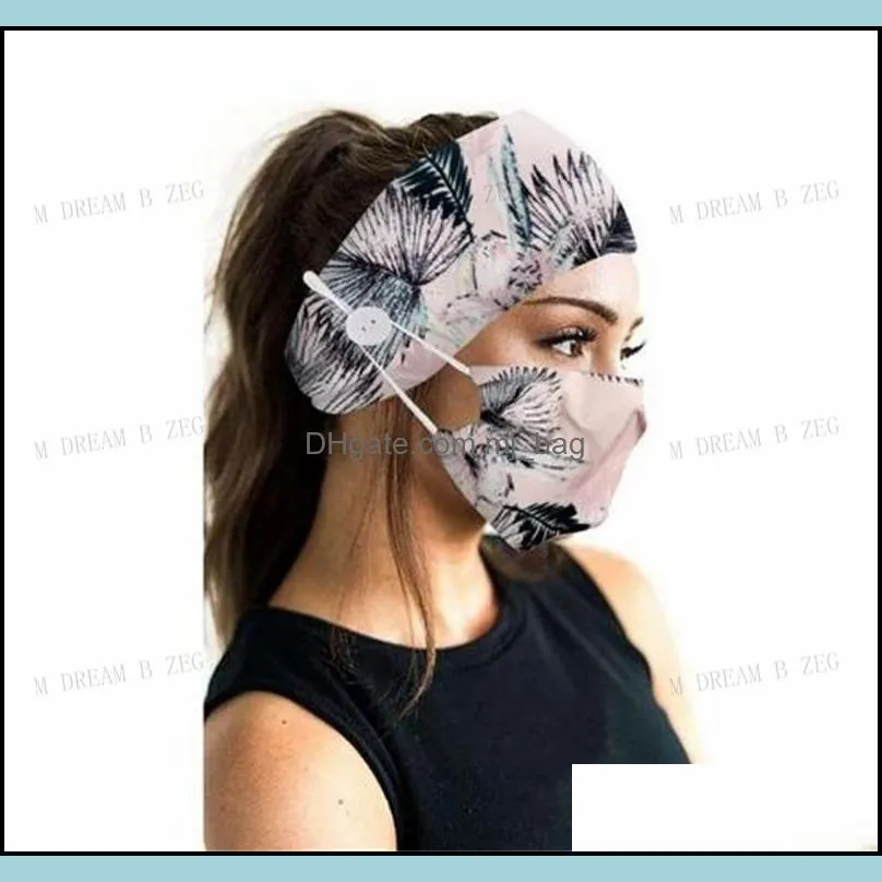 dhs floral camouflage fashion face mask with color matching hairband with facemask button sports headbands two piece masks for women