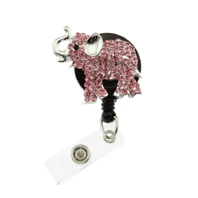 pins brooches 1 pc 3pcs 10pcs mixcolors animal elephant rhinetsone crystal retractable pull reel/id badge name holder