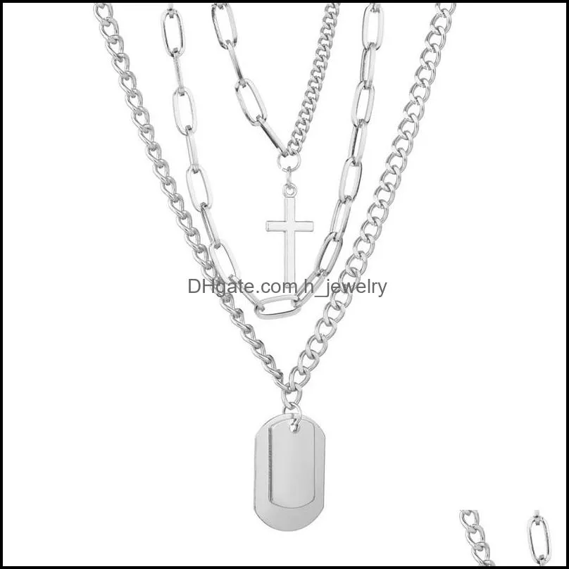 multilayer chains dog tag cross necklace hip hop necklace pendant student fashion jewelry gift 