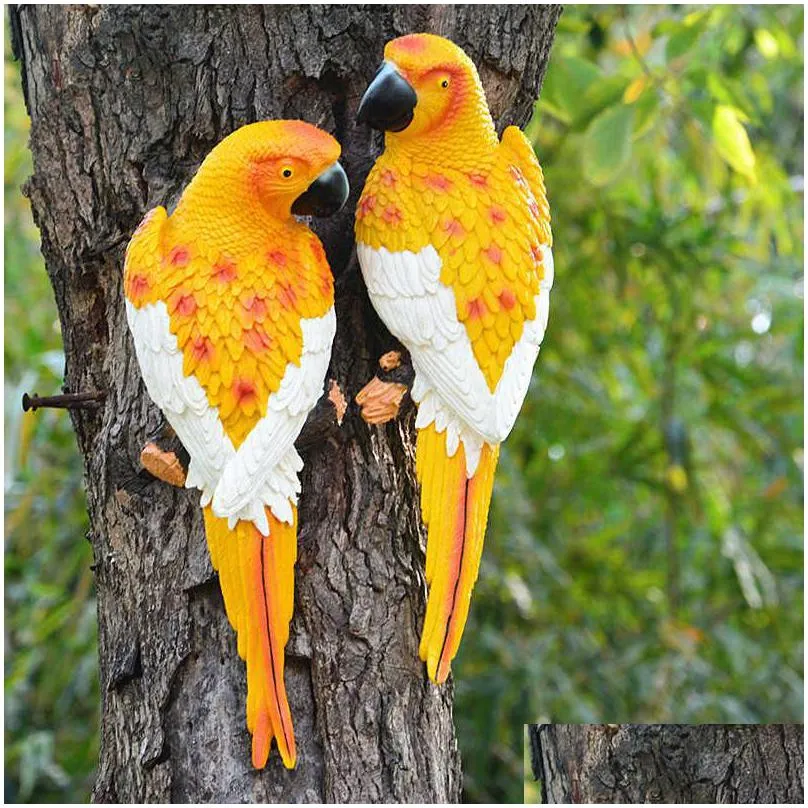 resin parrot statue wall mounted diy outdoor garden tree decoration animal sculpture for home office garden decor ornament t200117