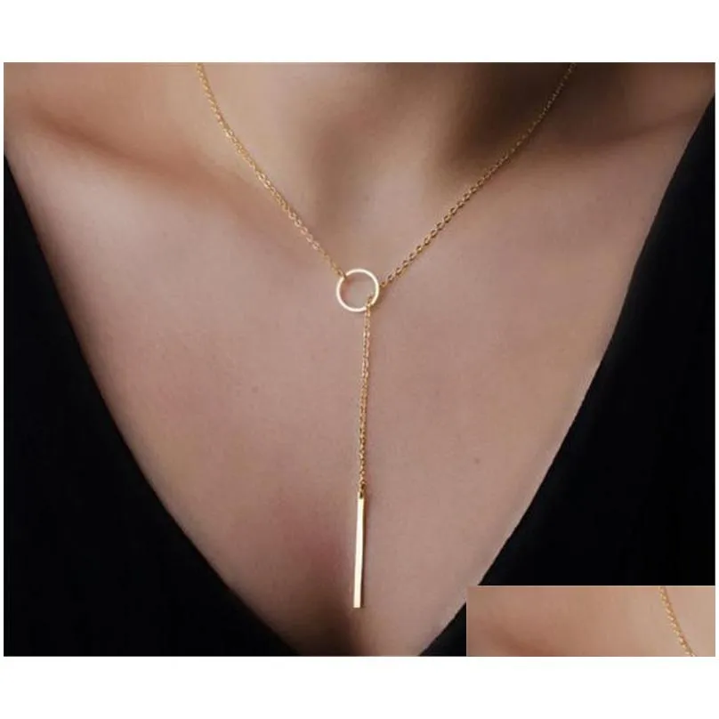 circle pendant necklace gold silver color alloy jewelry fashion elegant punk design charm link chain choker necklaces for girl lady