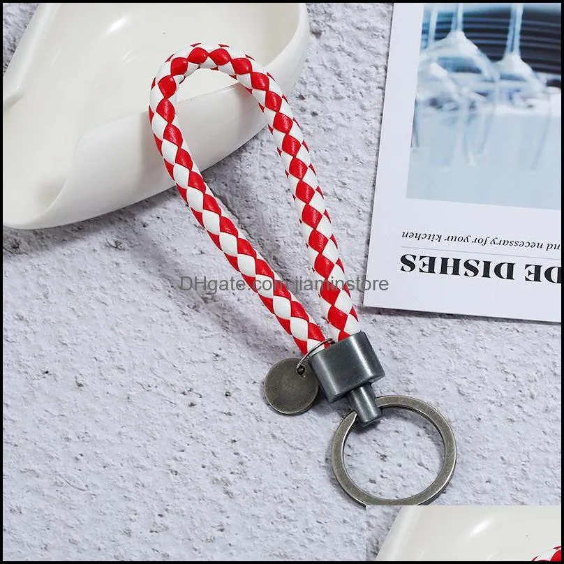 simple ancient silver key ring coin charm hand weave pu leather keychain bag hang fashiono jewelry for women men black red