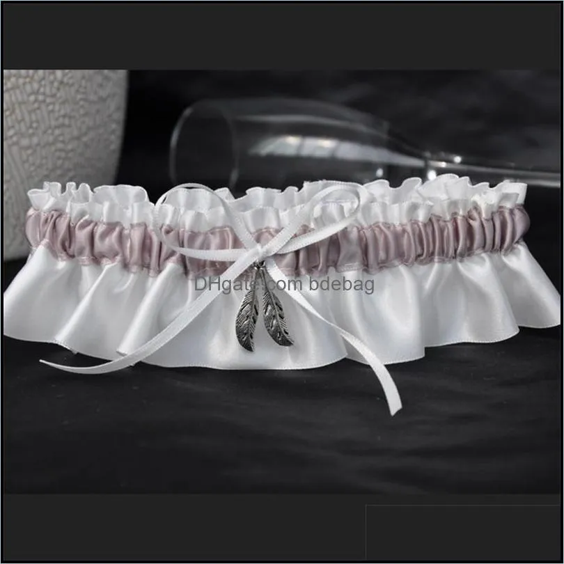 bride garter belt silver leaf garters wedding party supplies bowknot white cloth creative decoration lace design 7dy c1