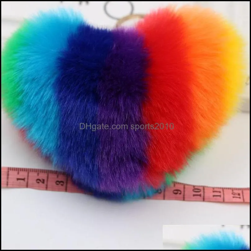 fashion plush keychain 10cm creative heart shaped hairball key ring bag pendant