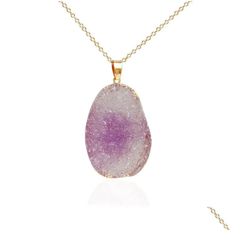 fashion natural resin stone pendant necklaces crystal quartz healing chakra bead gemstone gold link chain necklace for women bohemia jewelry