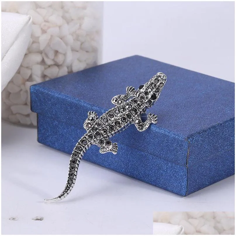 pins brooches 2021 arrival 1pcs 2 colors available rhinestone crocodile vintage animal pins trendy jewelry party accessories