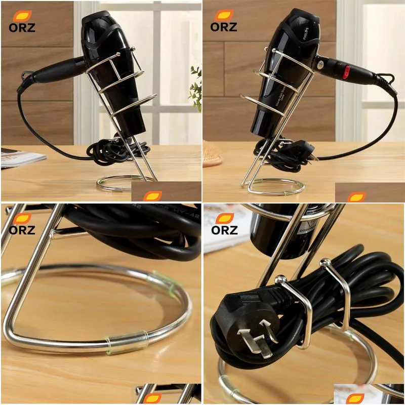 orz standing type hair dryer holder stainless steel shelf organizer bathroom accessories hair dryer storage rack t200413