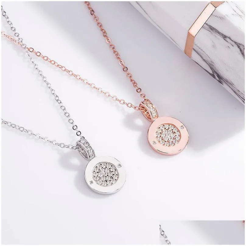 double sided round pendant necklaces for women rose gold luxury rhinestone 925 sterling silver choker necklace fashion girls party