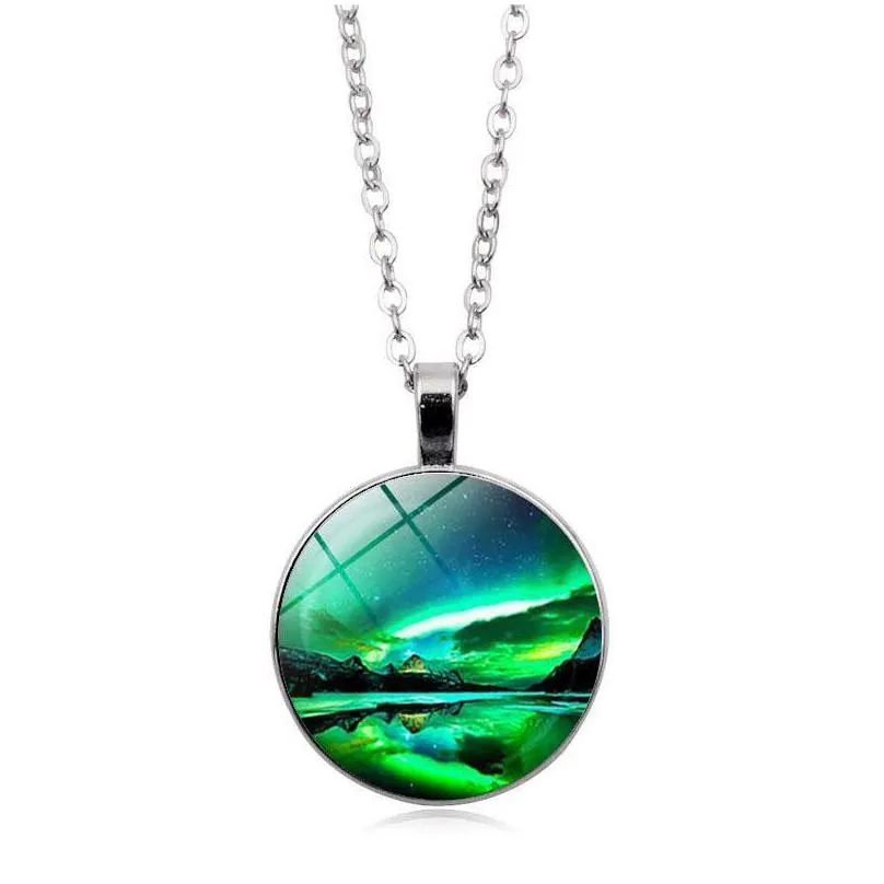 new fashion green aurora borealis necklace glass cabochon pendant necklace for women gift girls best festival gift jewelry