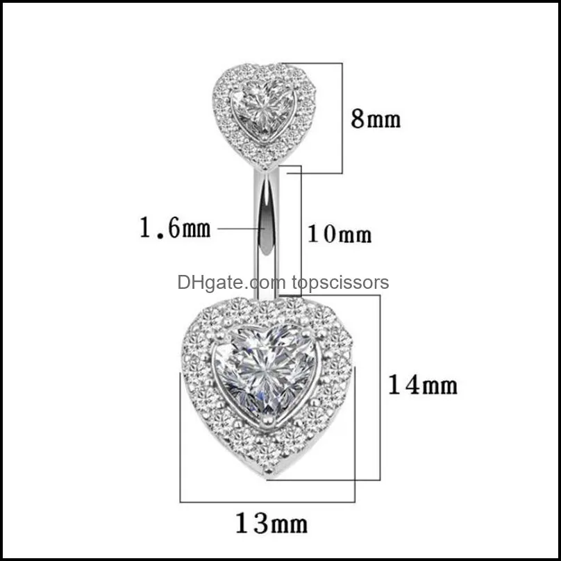 wholesale 50pcs/lot double heart shaped belly button rings titanium steel cz navel barbells for salon and piercing supplies