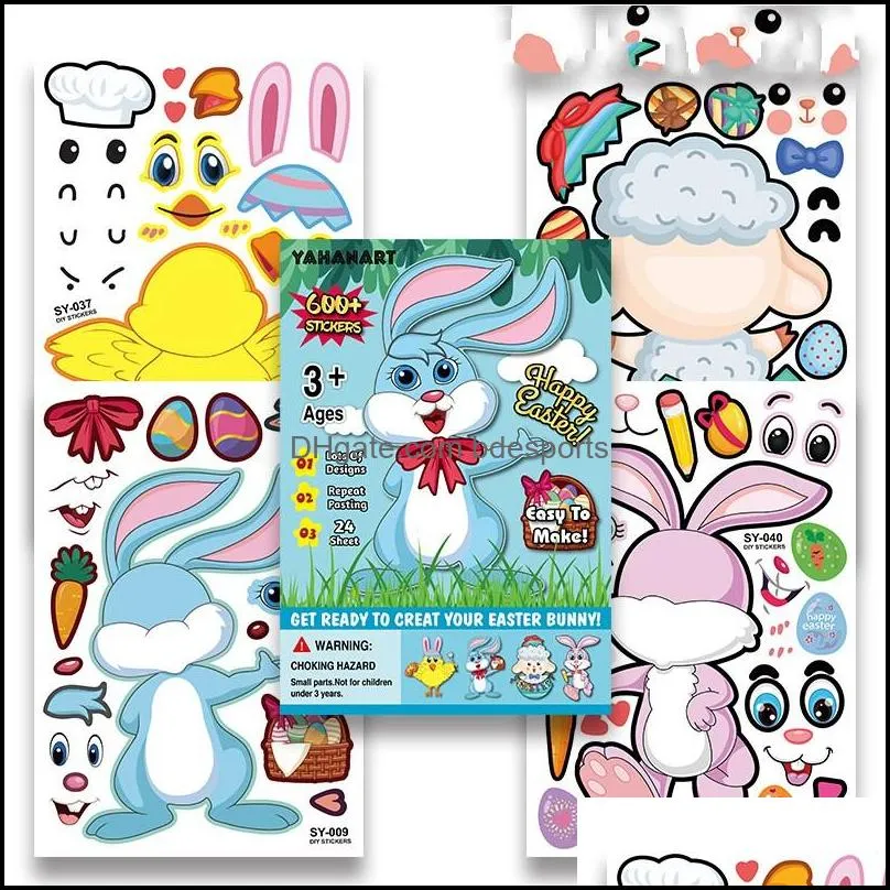 easter rabbit sticker baby cartoon diy bunny stickers happy easter egg bunny 25pcs/lot kids easter sticker gift