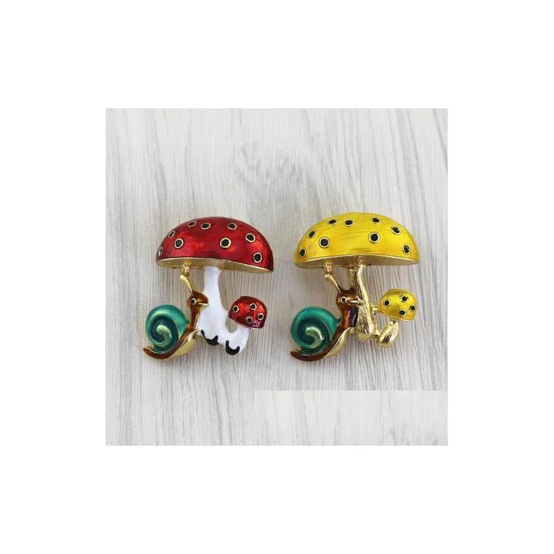 pins brooches high quality wholesale 2pcs/ lot style fashion jewelry accessories metal enamel mushroom snail brooch