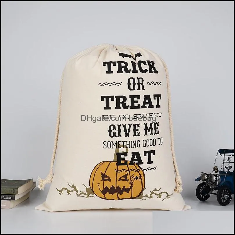 halloween candy bags gift decorations sack treat or trick pumpkin printed canvas hallowmas christmas party festival drawstring bag 1031