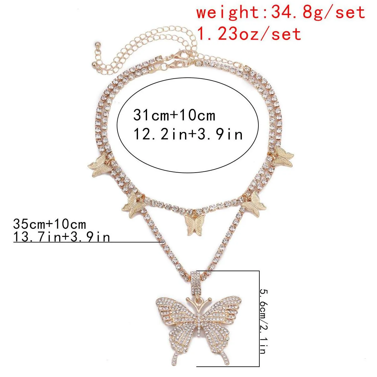 animal butterfly pendant necklaces iced out chains luxury gold silver women bling crystal rhinestone fashion hip hop jewelry necklace
