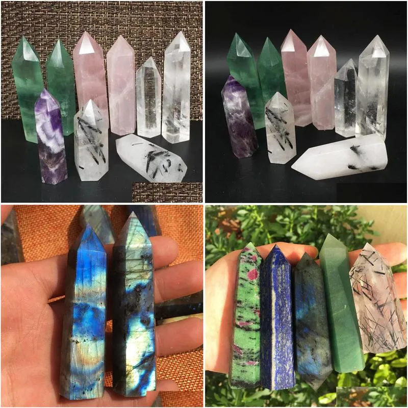 a lot natural amethyst rose quartz obelisk crystal wand point healing stones t200117