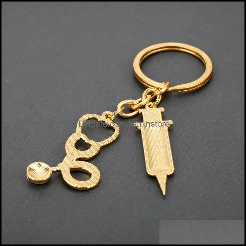 women nurse injector echometer charm key ring gold keychain hangbag hangs fashion jewelry