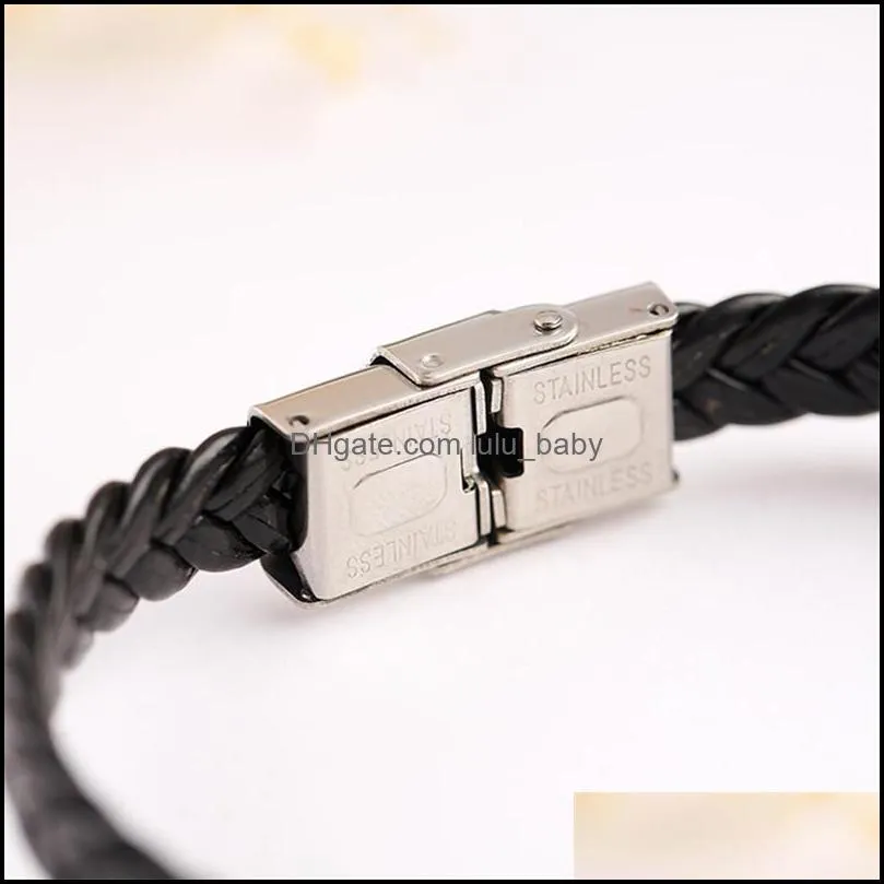 stainless steel tag braid bracelet weave leather bracelet wristband bangle cuff charm bracelets fashion jewelry