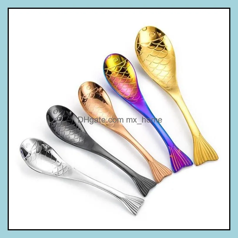 13.2cm cartoon fish shape spoon stainless steel dessert cake jelly rice dinner soup kids scoop kitchen accessories