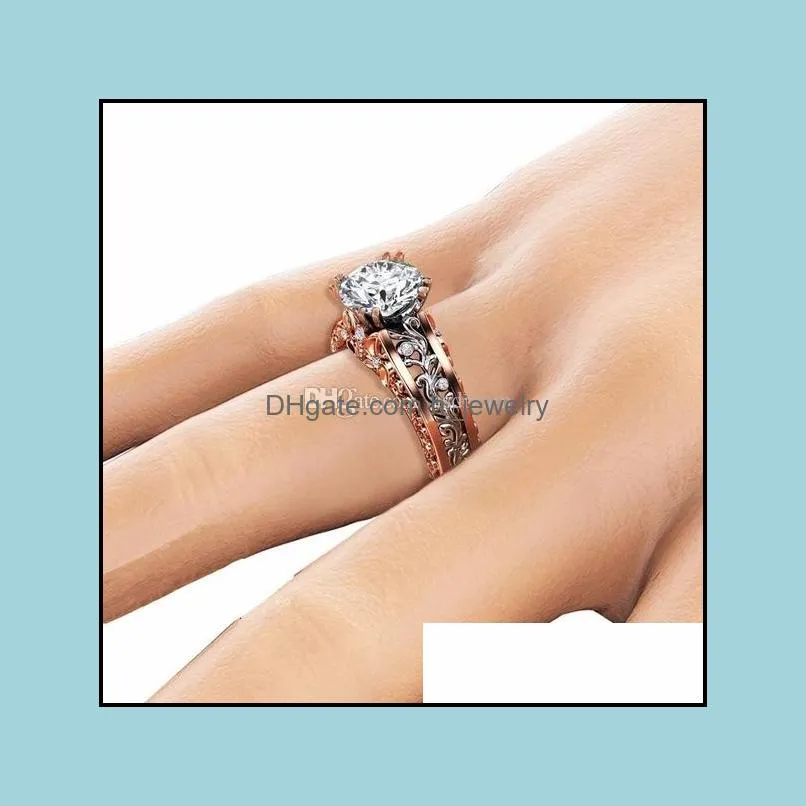 embossment flower diamond ring contrast color engagement wedding ring women rings fashion jewelry gift