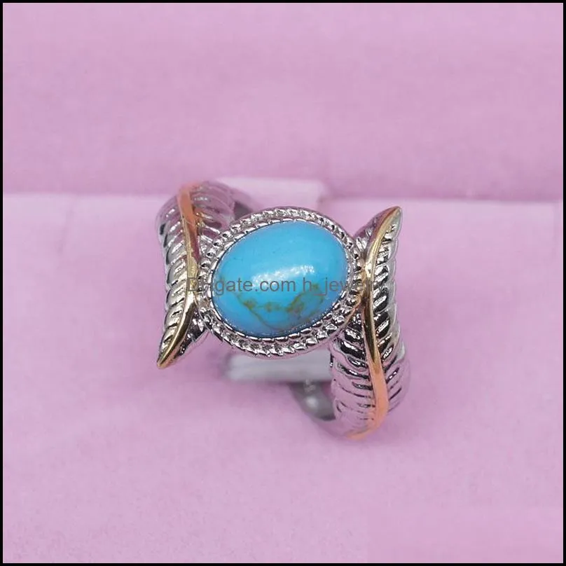 retro feather turquoise ring blue diamond rings band fashion jewelry for women christmas gift