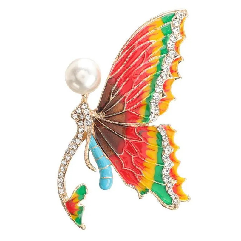 pins brooches 2021 rhinestone imitation pearl butterfly for women fashion wedding party brooch pin gift