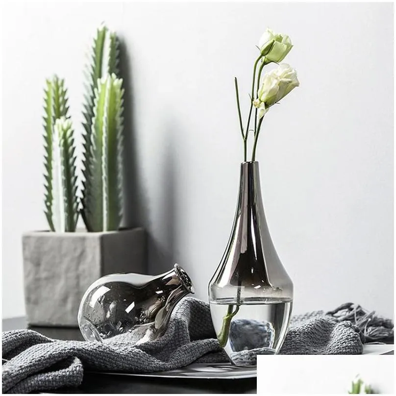 nordic glass vase creative silver gradient dried flower vase desktop ornaments home decoration fun gifts plants pots furnishing