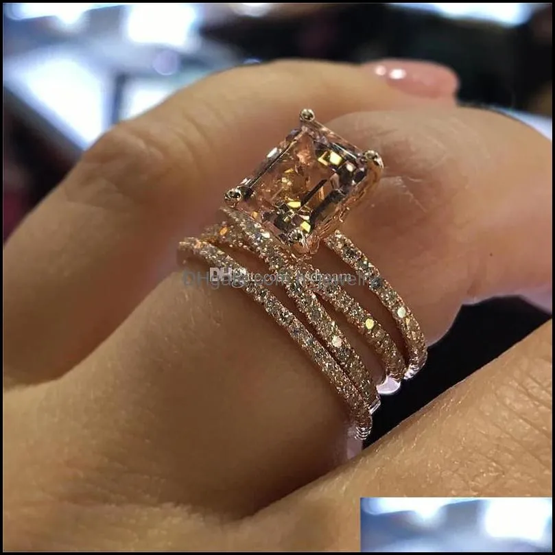 square cubic zirconia ring rose gold multilayer ring diamond rings engagement wedding rings jewelry women rings christams