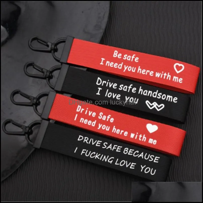 drive safe lanyard keychain hangs heart love you safe drive car key ring ribbon bag hangs women men fashion jewelry