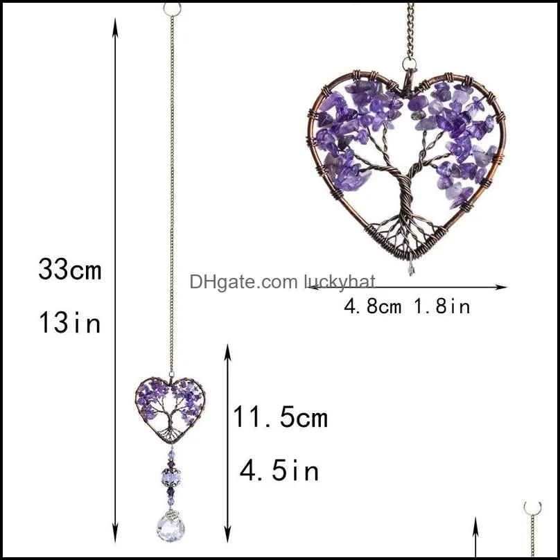 round natural stone amethyst tree of life heart wall hanging pendant door garden home decor arts ornament