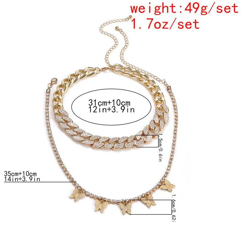 luxury butterfly pendant choker necklaces women iced out cuban link chains fashion bling crystal rhinestone animal hip hop jewelry gold white k