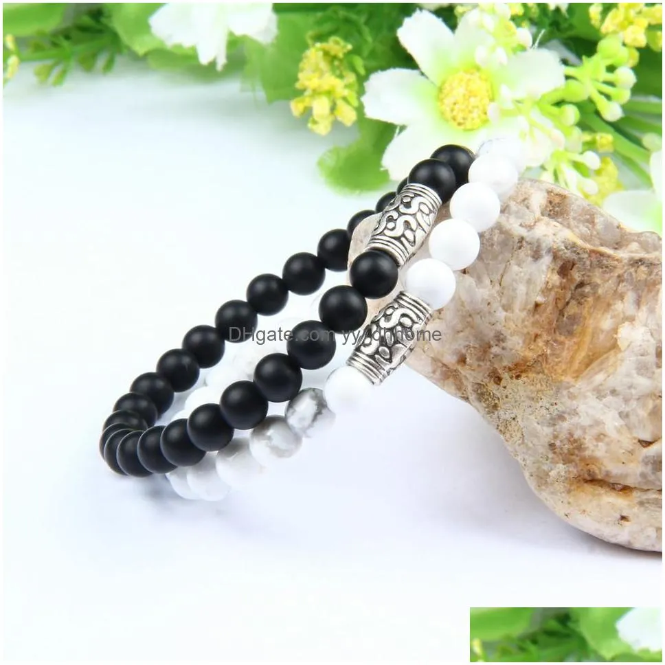  vintage silver tube bracelets wholesale 10pcs/lot 6mm natural stone beads stretch jewelry mix 5 colors