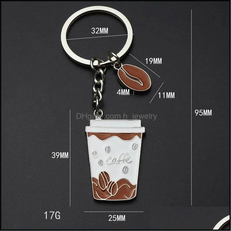 metal coffee bean cup key ring enamel coffee cup keychain bag hanging fashion jewelry