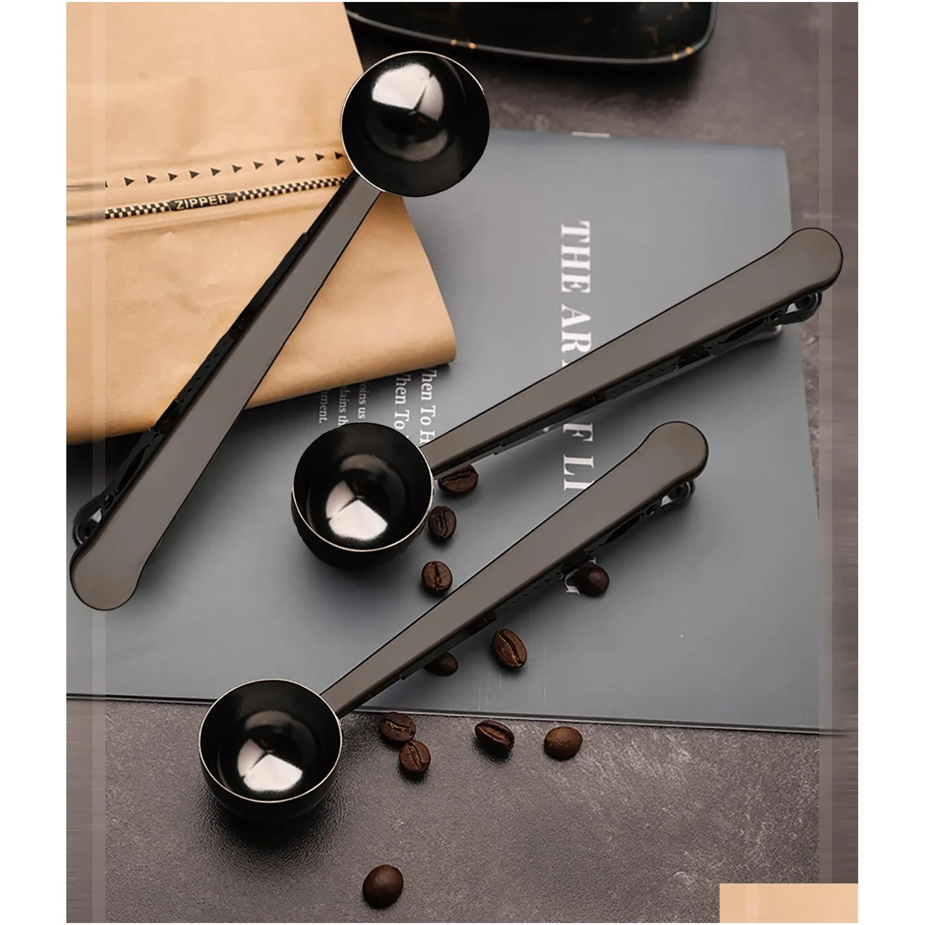 spoons coffee scoop stainless steel measuring spoon with bag clip coasters for ground espresso whole beans or tea home kitchen access