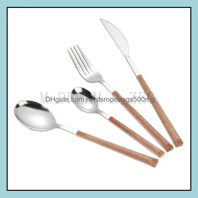 stainless steel cutlery set with abs handle creative imitation wooden handle western flatware sets spoon knife fork tableware