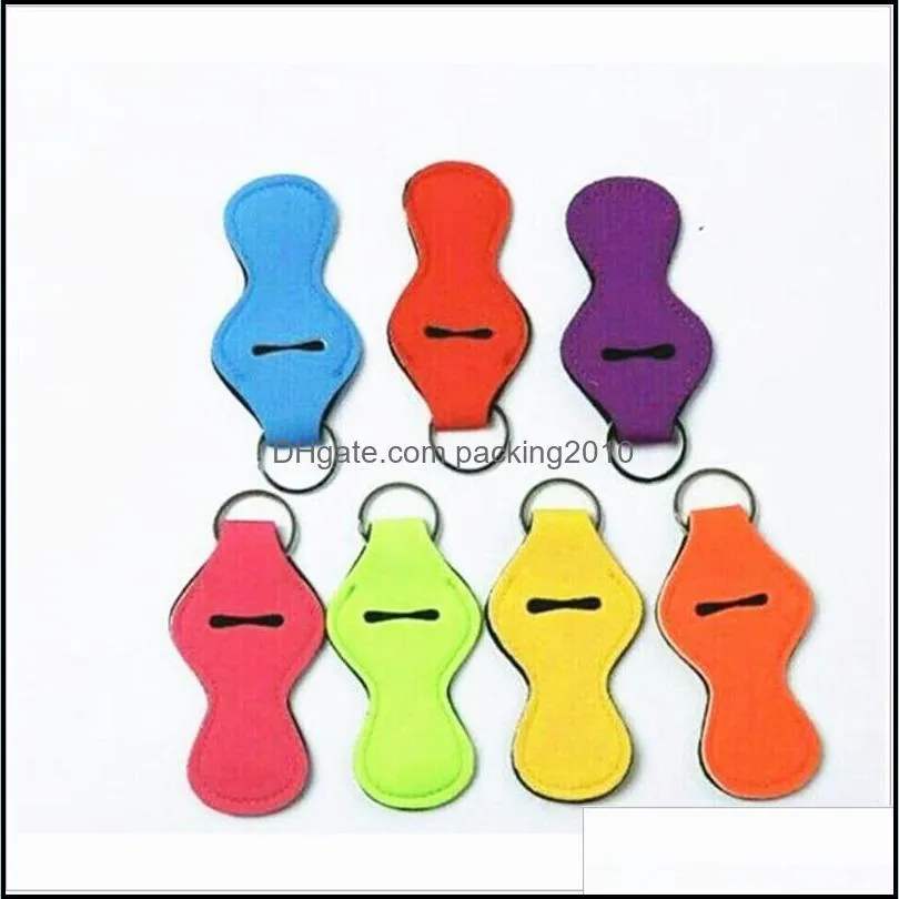 solid color neoprene chapstick holder with key ring fashion colorful keychain lip balm holder lipstick sleeve party festival favor