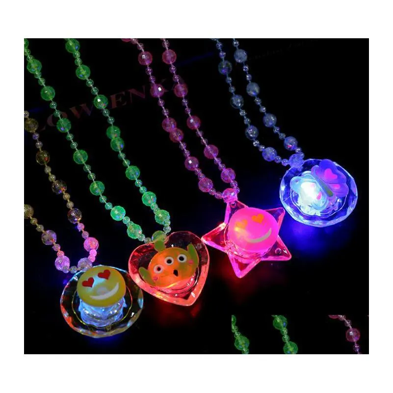 led light up cartoon pendants necklace christmas kids adults party favors creative luminous glow necklaces acrylic lanyard gift