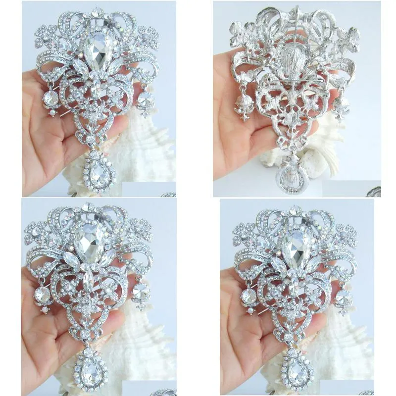 pins brooches 5.12 wedding bridal clear rhinestone crystal teardrop brooch pin pendant ee04042c2