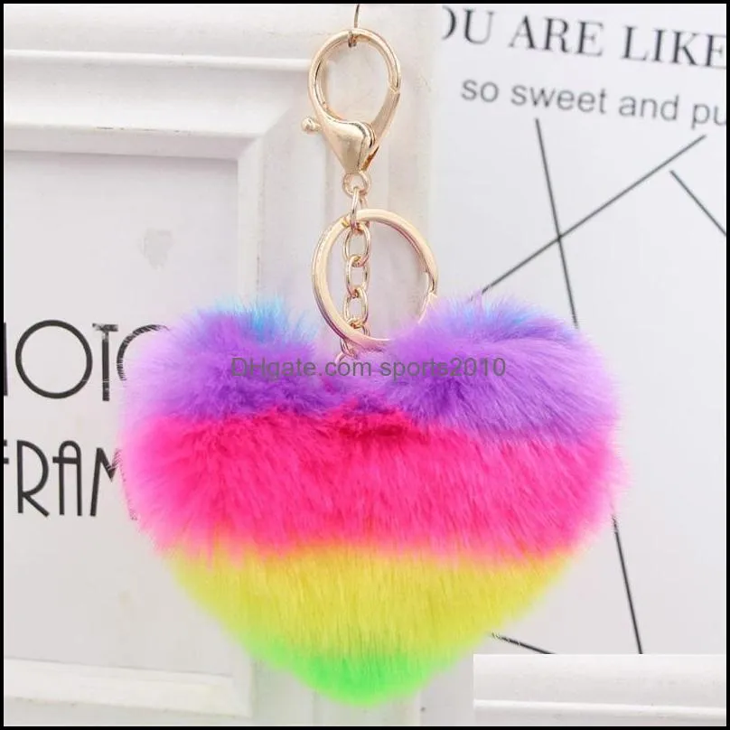 fashion plush keychain 10cm creative heart shaped hairball key ring bag pendant