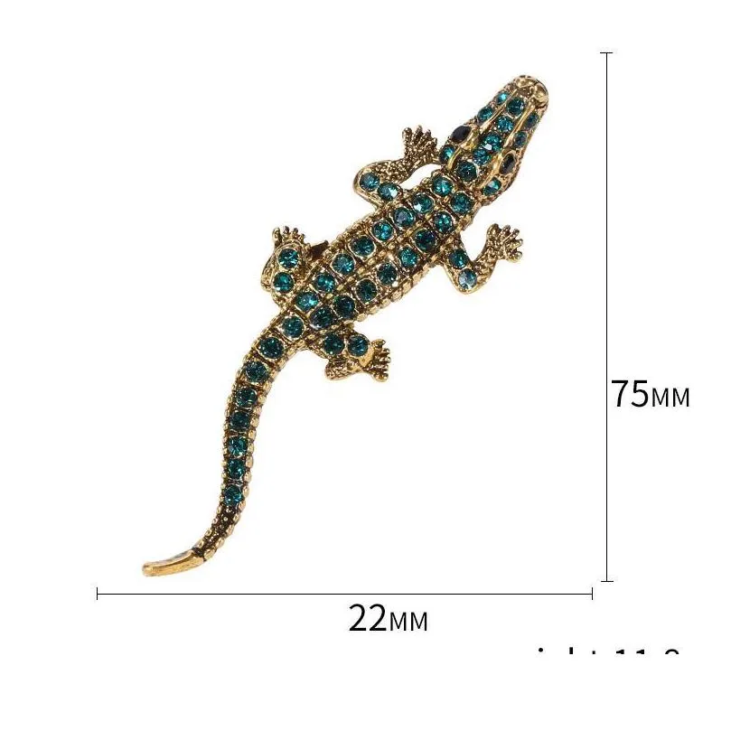 pins brooches 2021 arrival 1pcs 2 colors available rhinestone crocodile vintage animal pins trendy jewelry party accessories