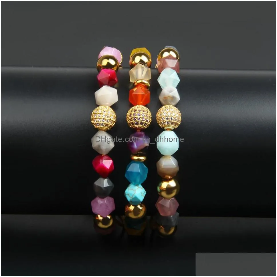 healing anxiety relief chakras bracelet wholesale 8mm faceted cut natural stone beads with cz ball bracelets for lover rope chain