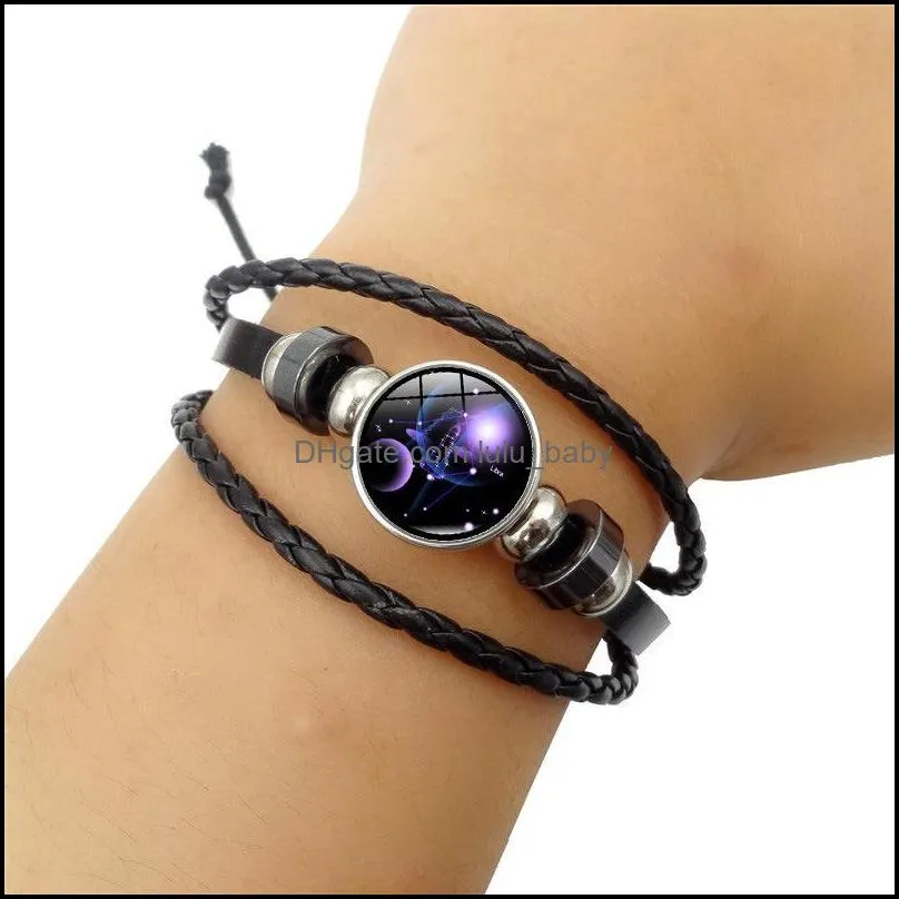 12 horoscope constell bracelet string adjustable galaxy snap button wrap bracelets charm women children fashion jewelry