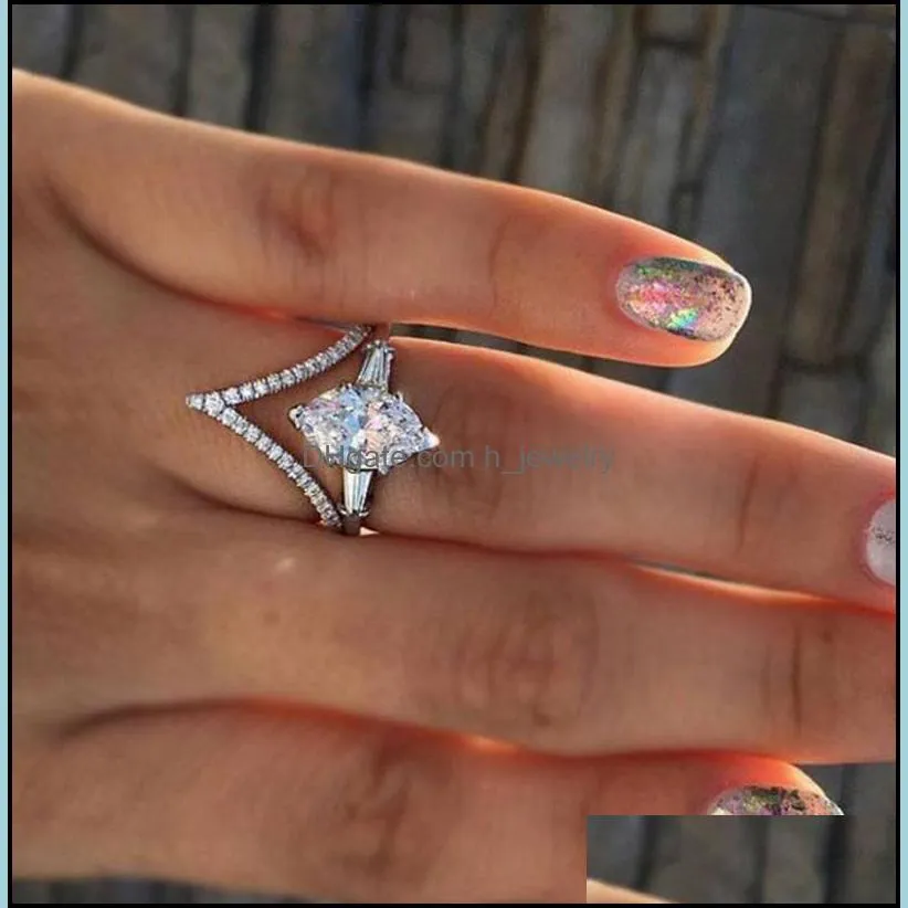 gem diamond ring crown hexagonal crystal rings engagement wedding ring women fashion jewelry gift