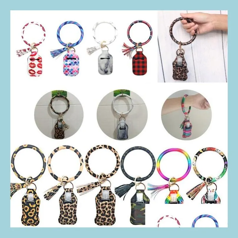 customize neoprene hand sanitizer bottle holder keychain bags 30ml 10.3x6cm tassels key ring hand soap bottle holder printed lipstick