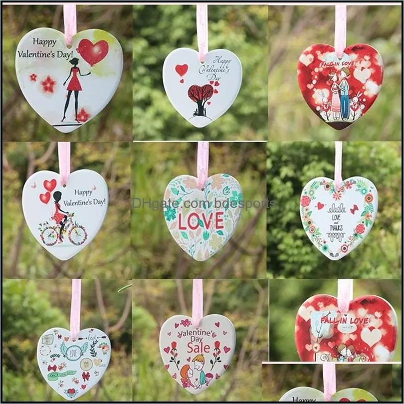 in stock ceramic diy doublesided uv printing valentine day gift valentine theme fall in love pendant ornament 7 p2