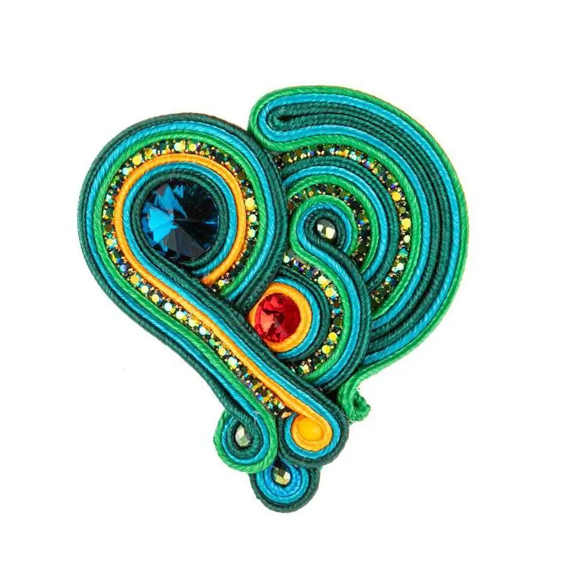 brooches soutache abstract heart brooch womens fashion jewelry crystal pins handmade beautiful weave red multicolor wholesale