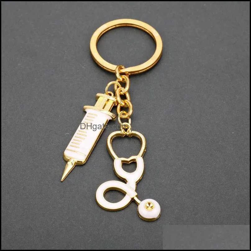 women nurse injector echometer charm key ring gold keychain hangbag hangs fashion jewelry