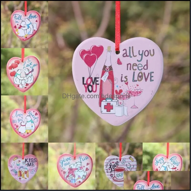 in stock ceramic diy doublesided uv printing valentine day gift valentine theme fall in love pendant ornament 7 p2