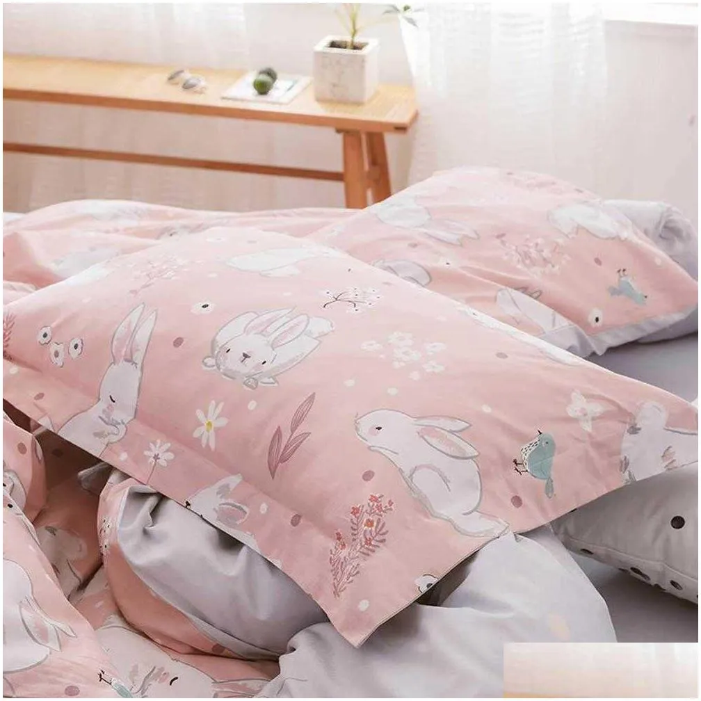 white bunny rabbit pink duvet cover set cotton bedlinens twin queen king flat sheet fitted sheet bedding t200414